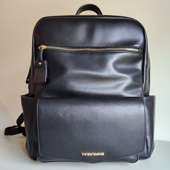 TWELVElittle Peek-a-boo Vegan Leather Diaper Bag Backpack in Black - Picture 1 of 9